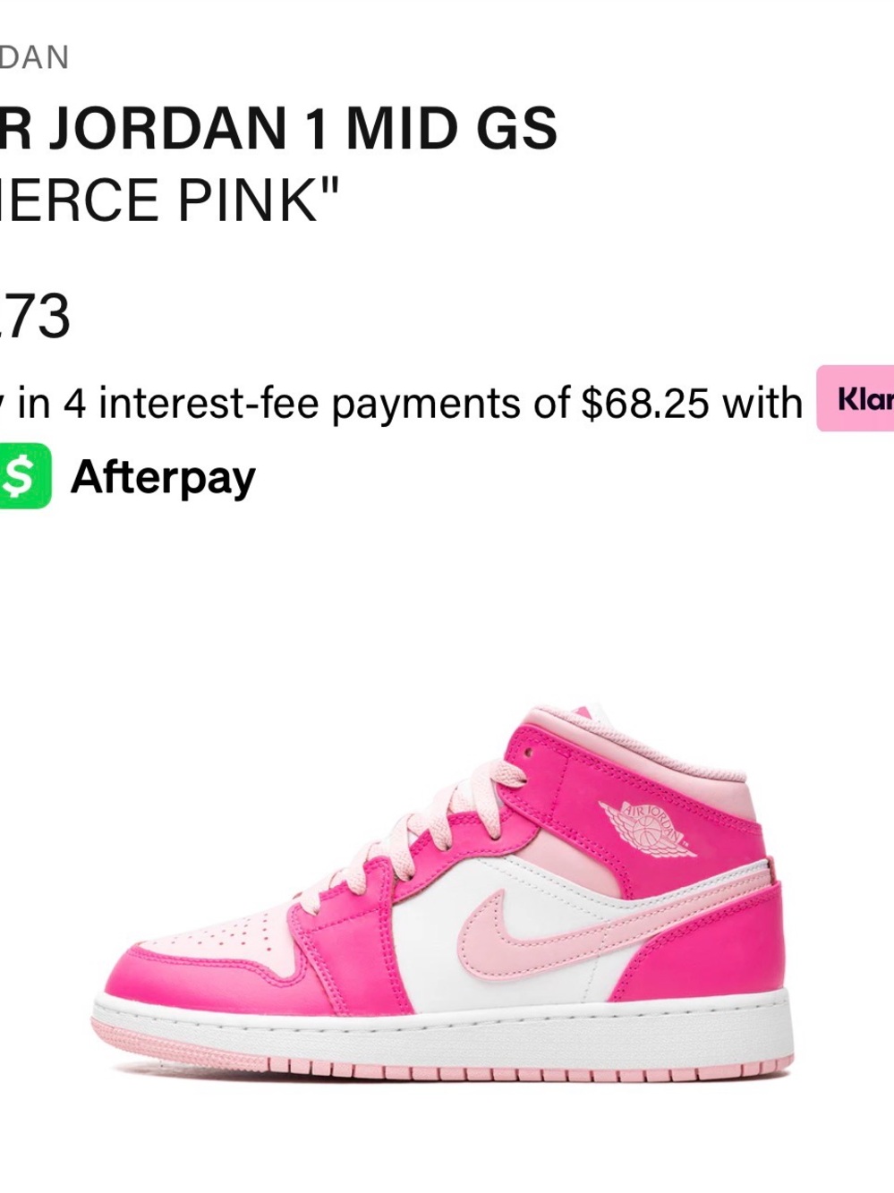 Nike Air Jordan 1 Mid GS Pink and White